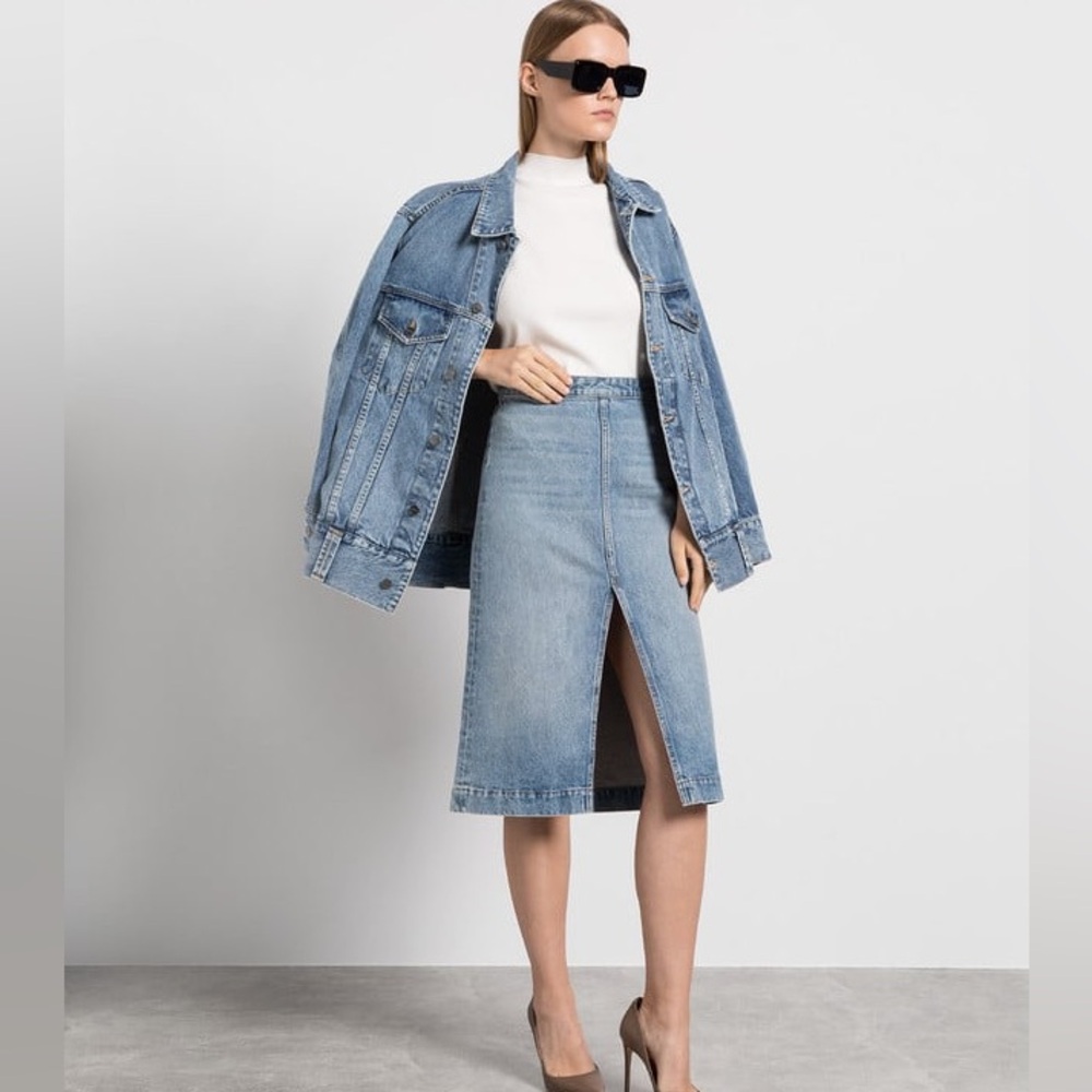 Khaite Fraser Blue Denim Midi Skirt 30